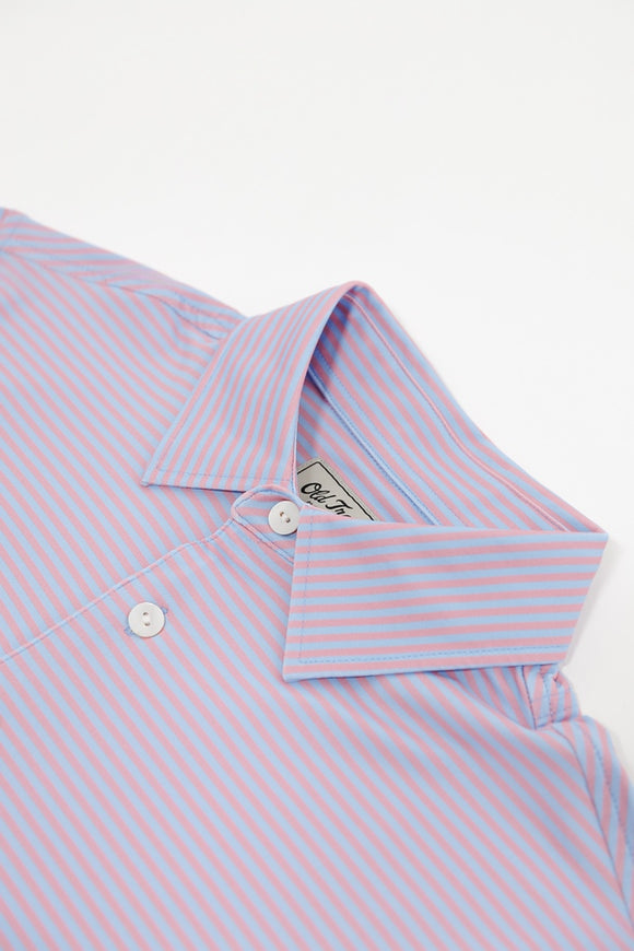 Old Tram William Stripe Performance Polo- Blue/Pink