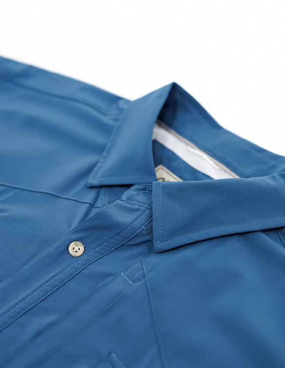 Old Tram Solid Fishing Shirt- Steel Blue